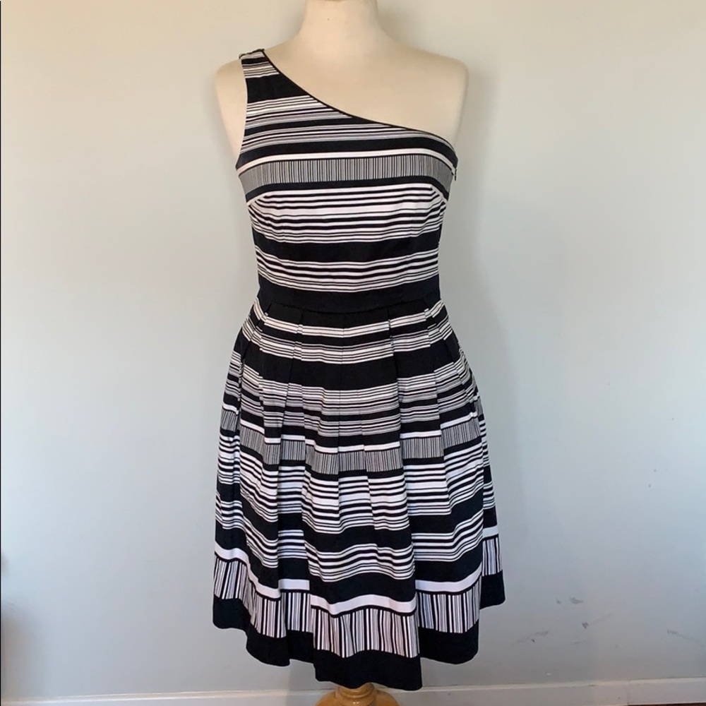 One Shoulder B&W Cocktail Dress with Pockets